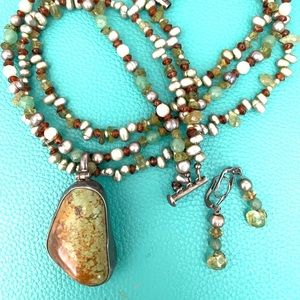 Massive Turquoise Pendant. Sterling silver necklace with Matching Earrings